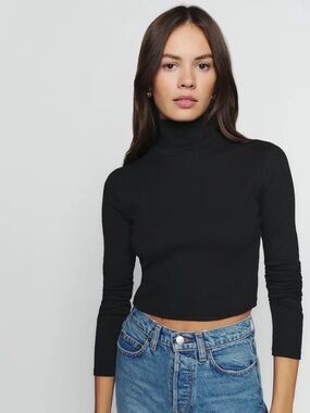 Reformation Davy cropped ribbed turtleneck black size small